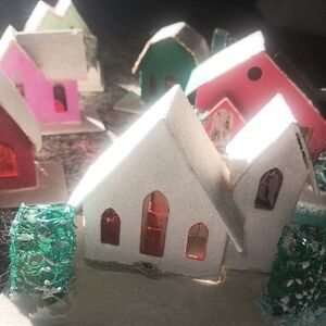 Mini Christmas Village,Putz Cardboard Houses,Japanese Vintage